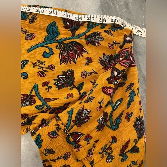 BBJ Los Angeles Mustard Fleur De Lis Flowy Wide Leg Boho Belted Pants Size L - Picture 13 of 13